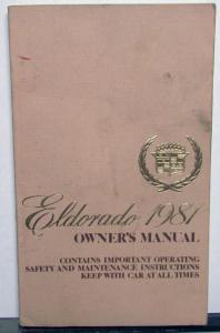 1981 Cadillac Eldorado Owners Operator Manual Original
