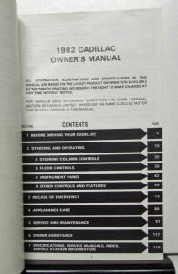 1982 Cadillac Fleetwood Brougham DeVille and Limo Owners Operator Manual