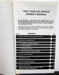 1982 Cadillac Seville Owners Operator Manual Original