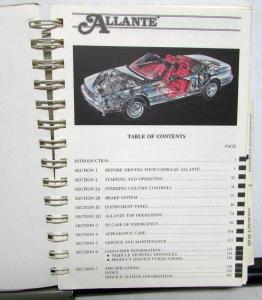 1988 Cadillac Allante Operator Owners Manual Original