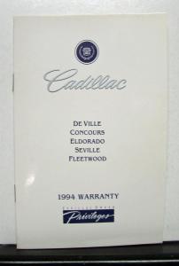 1994 Cadillac Concours Operator Owners Manual Original W/Warranty Booklet