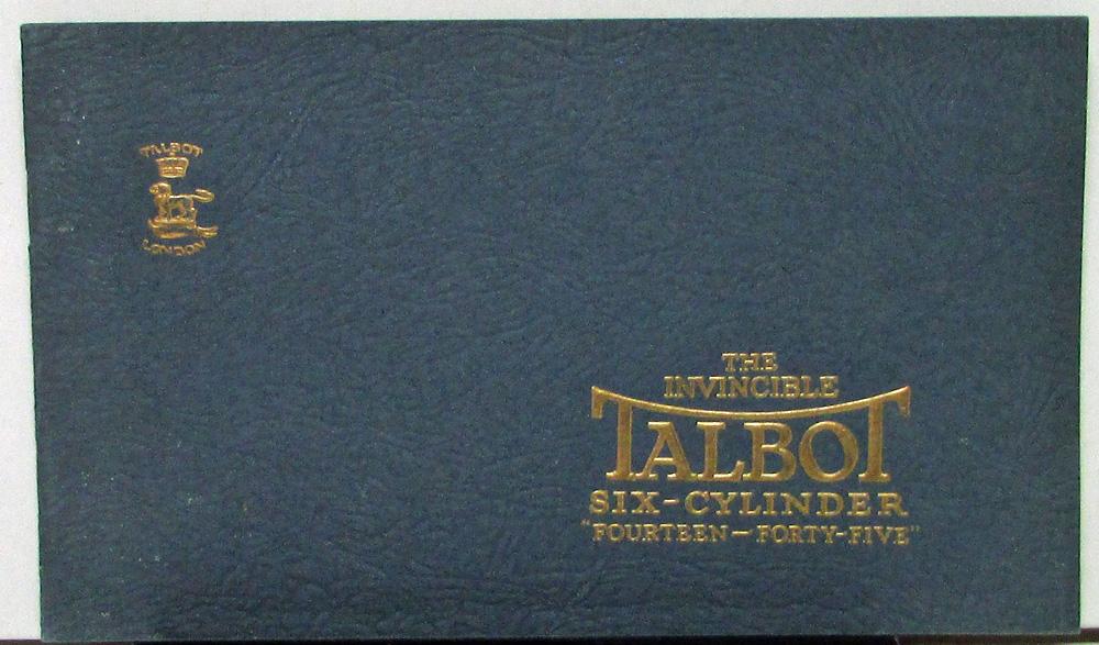 1929 Talbot 14/45 London ENG Car Full Line Sales Brochure Catalog w