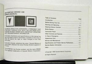 1989 Pontiac Grand Am Operator Owners Manual Original