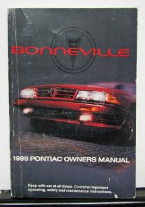 1989 Pontiac Bonneville Operator Owners Manual Original