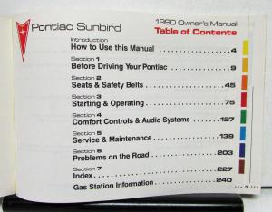 1990 Pontiac Sunbird Operator Owner Manual Original