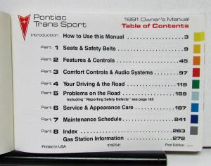 1991 Pontiac Trans Sport Operator Owner Manual Original