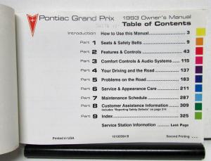 1993 Pontiac Grand Prix Operator Owner Manual Original 2nd Edition