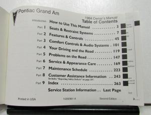 1994 Pontiac Grand Am Operator Owner Manual Original
