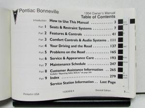 1994 Pontiac Bonneville Operator Owner Manual Original