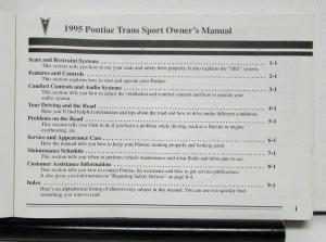 1995 Pontiac Trans Sport Operator Owner Manual Original