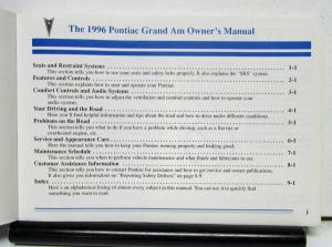 1996 Pontiac Grand Am Operator Owners Manual Original