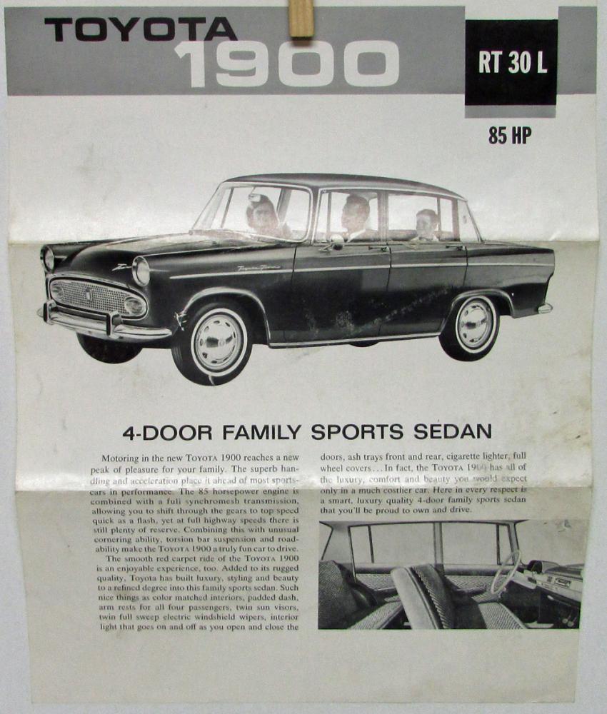 1962 63 64 65 Toyota Tiara 1900 RT 30 L 85 HP 4 Dr Sports Sedan Sale Data Sheet