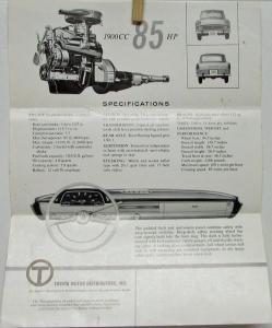 1962 63 64 65 Toyota Tiara 1900 RT 30 L 85 HP 4 Dr Sports Sedan Sale Data Sheet