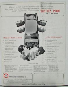1962 63 64 65 Toyota Tiara 1900 RT 30 L 85 HP Extra Power Sales Data Sheet Orig