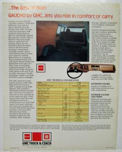 1977 GMC Gaucho G2500 Van Spec Data Sheet Original