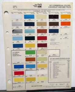 1977 GMC and Chevrolet Truck Color Paint Chips Ditzler PPG Leaflet