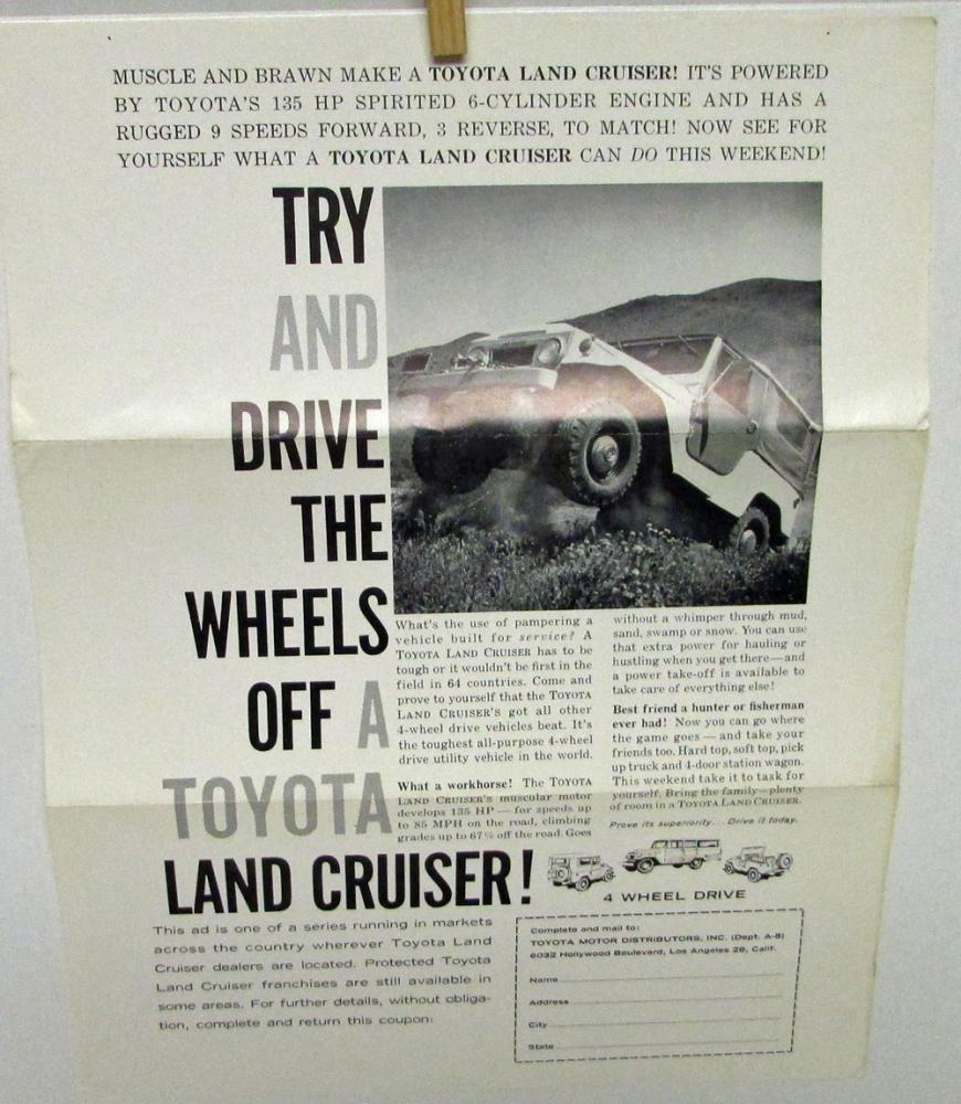 1964 Toyota Land Cruiser Ad Sheet To Mail For Franchise Information Orig