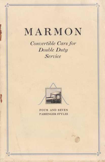 1923 Marmon Convertible Cars For Double Duty 4 & 7 Passenger Sales Brochure Rare