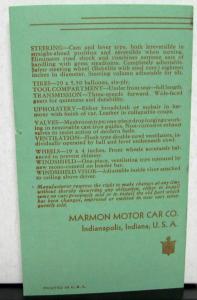 1930 Marmon Eight 69 Dealer Pocket Sales Brochure Specs Leaflet Data Facts