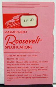 1930 Marmon Roosevelt Dealer Pocket Sales Brochure Specs Leaflet Data Facts