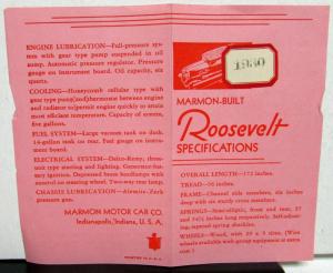 1930 Marmon Roosevelt  Dealer Pocket Sales Brochure Specs Leaflet Data Facts