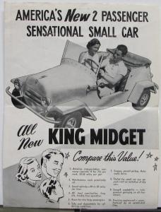 1952 1953 King Midget 2 Passenger Small Auto Sales Brochure Folder MAILER Orig