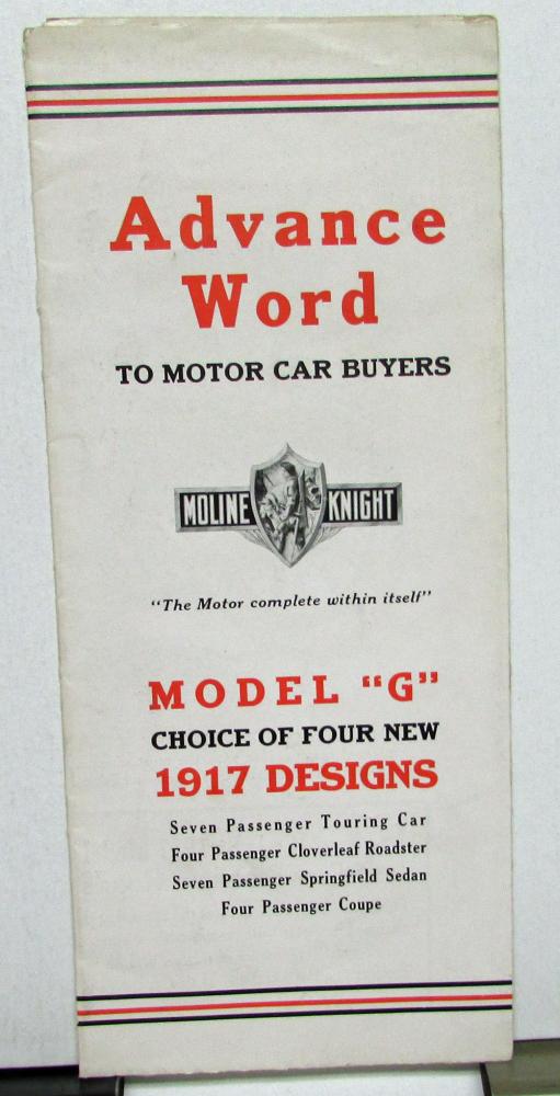 1917 Moline Knight Model G Sales Brochure Folder Advance Word Features Specs