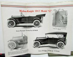 1917 Moline Knight Model G Sales Brochure Folder Advance Word Features Specs