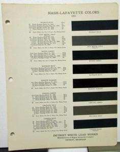 1935 Nash & Lafayette Color Paint Chips Leaflets Combinations Original