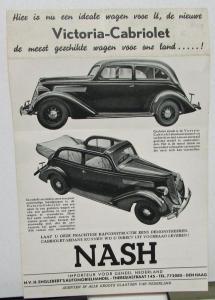 1935 Nash Foreign Dealer Sales Brochure Folder Dutch Text Victoria Cabriolet