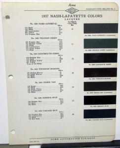 1937 Nash & Lafayette Color Paint Chips Acme
