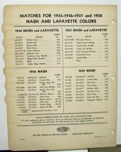 1940 Nash Color Paint Chips Leaflets Dupont Combinations Original