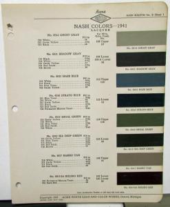 1941 Nash Color Paint Chips Leaflets Acme Formulas Original