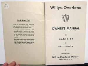 1948 Willys Overland Jeep Station Sedan Model 6 63 Owners Manual Original