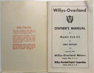 1949 Willys Overland Jeep Station Wagon Model 4x4 63 Owners Manual Original