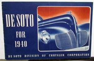 1940 DeSoto De Luxe & Custom Sedan Coupe Line BLUE Sales Brochure Original