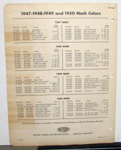 1951 Nash Color Paint Chips Leaflets DuPont  Ambassador Rambler Statesman