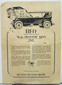 1919 REO Phaeton Motor Car Sales Ad Sheet Original