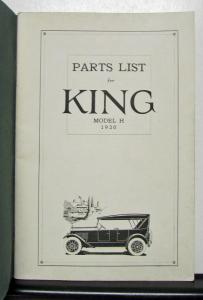 1920 King Model H Price List of Parts Book Original