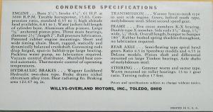 1939 Overland DeLuxe Sedan Speedway Coupe Willys Sale Brochure Folder Small Orig