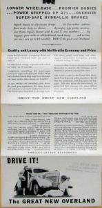 1939 Overland DeLuxe Sedan Speedway Coupe Willys Sale Brochure Folder Small Orig