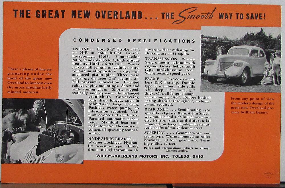 EXCELLENT! 1939 Willys Overland Speedway Special Sedan Invite Brochure 