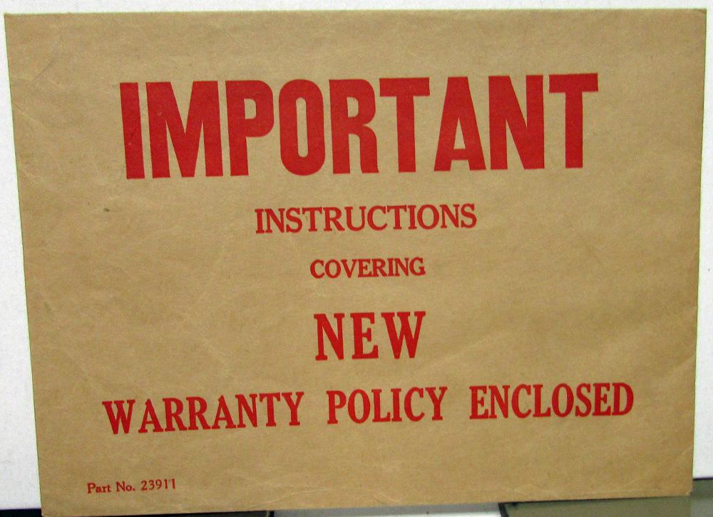 1938 Packard Warranty Policy Envelope Original Part # 23911 Rare Nice