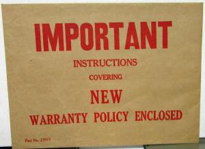 1938 Packard Warranty Policy Envelope Original Part # 23911 Rare Nice