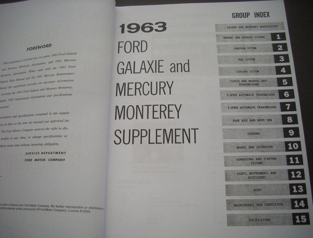 1963 Ford Galaxie 1962 63 Mercury Monterey Service Manual Supplement