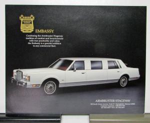 1989 Lincoln Embassy Armbruster Stageway Limousine Datasheet