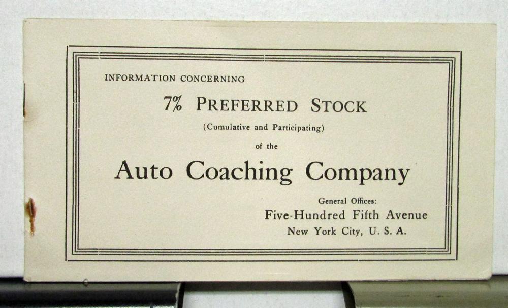 1912 1913 Packard Auto Coaching Company Funeral Hearse Perferred Stock Offering