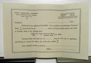 1912 1913 Packard Auto Coaching Company Funeral Hearse Perferred Stock Offering
