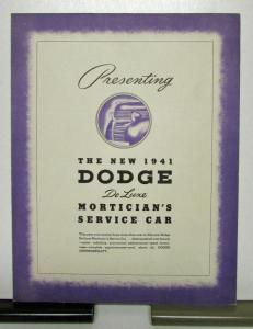 1941 Dodge Deluxe Morticians Service Car Hearse Sales Brochure & Specifications
