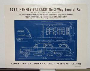 1953 Henney Packard Limousine NU 3 Way Side Servicing Hearse Specification Sheet